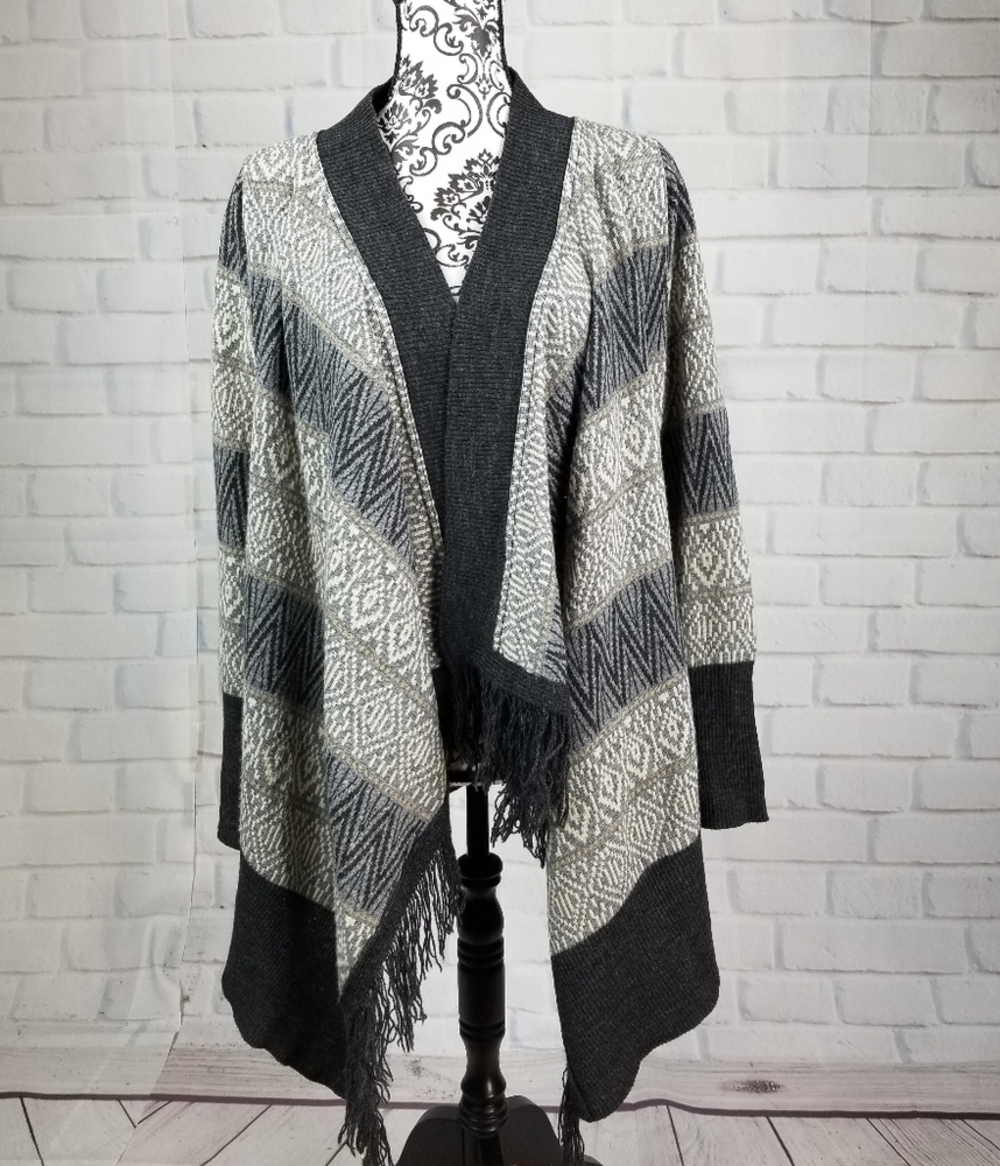 Berretti m long sleeve open front fringe cardigan